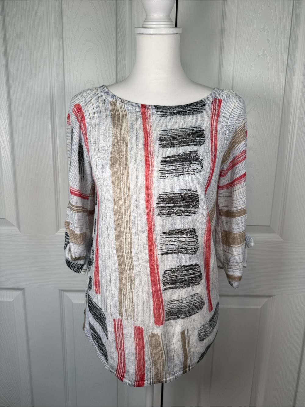 Nic+Zoe Y2K Boho Abstract Brushstroke Chevron Print Tunic Top Artistic Statement